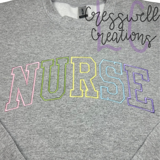 Nurse Curved Text Multicolor Machine Embroidery Design